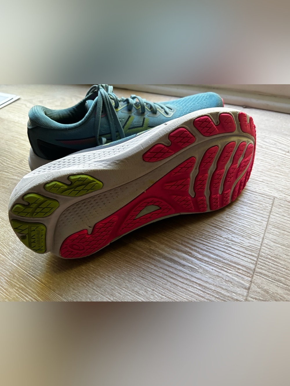 Asics Women's Teal Running Shoes with Neon Yellow and Pink Details - Picture 2 of 4
